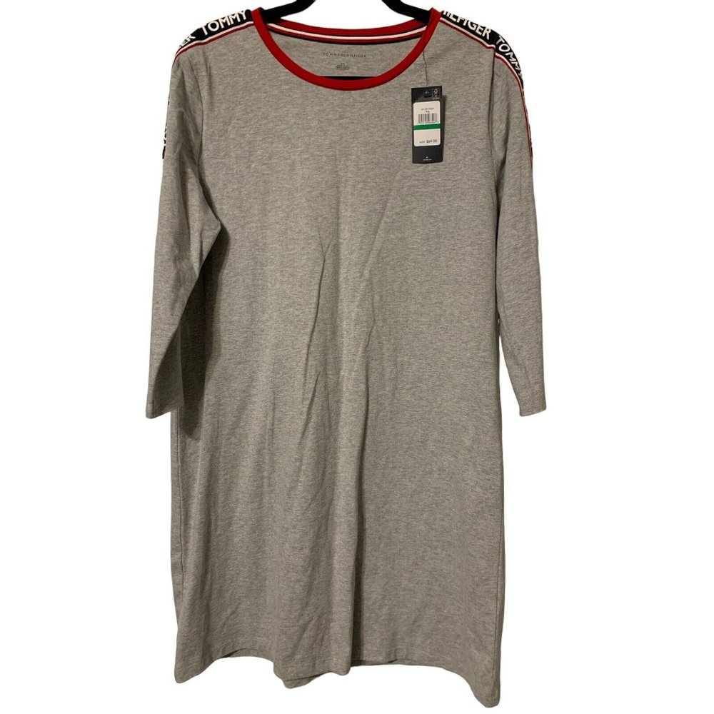 Tommy Hilfiger Gray Red Blue Long Sleeves Tee Shirt Dress Women's Size L  NWT